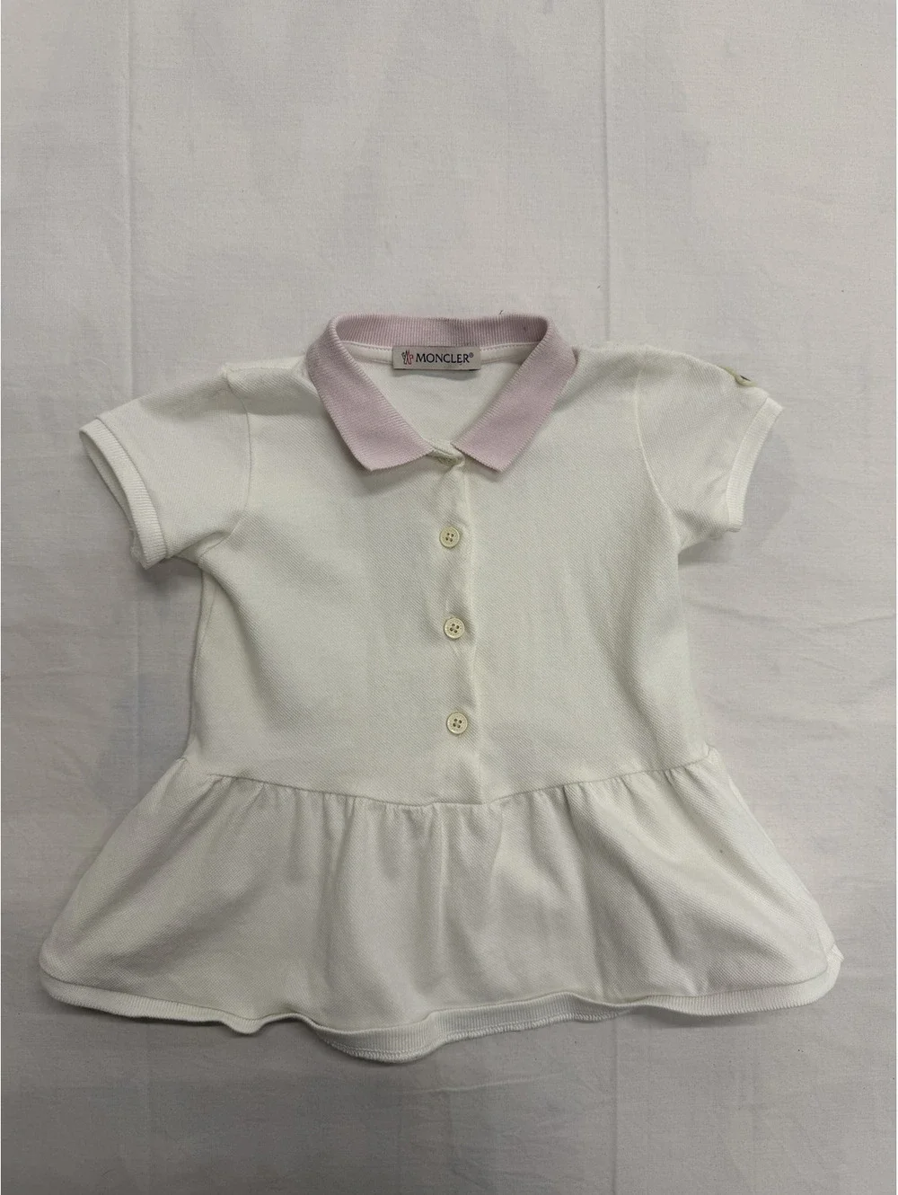 Moncler Baby Girl White Polo Dress with Pink Collar